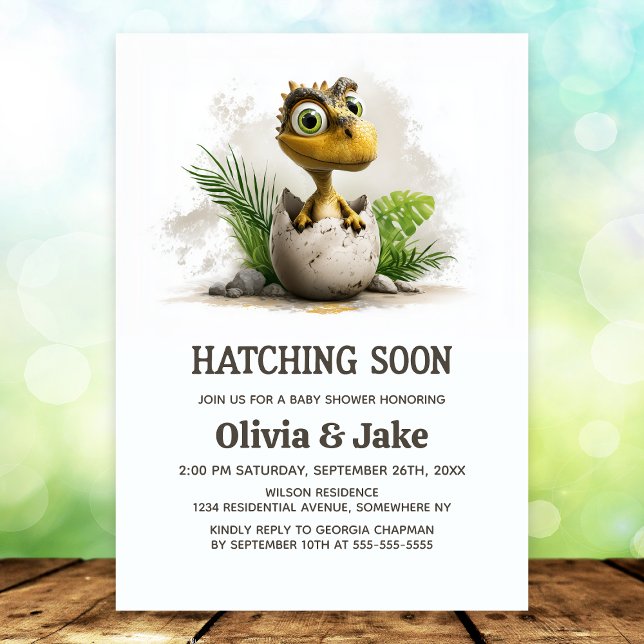 Convite Cute Hatching Soon Dinosaur Baby Shower Invitation (Criador carregado)