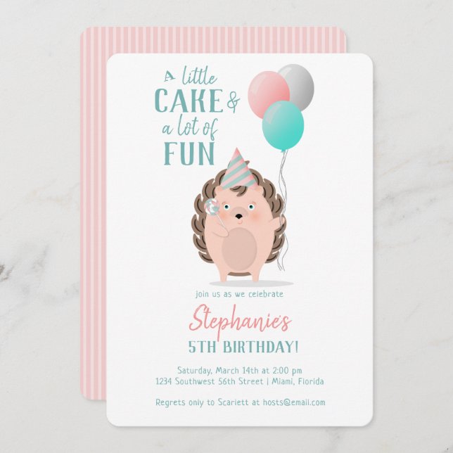 Convite Cute Hedgehog Birthday (Frente/Verso)