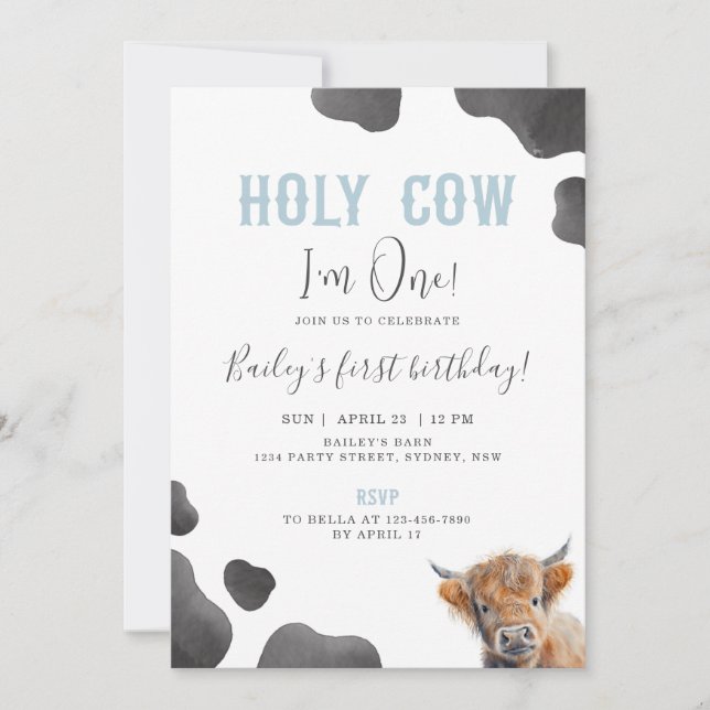 Convite Cute Highland Cow Themed 1st Birthday Party (Frente)