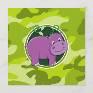 Convite Cute Hippo; brilhante camo verde, camuflagem