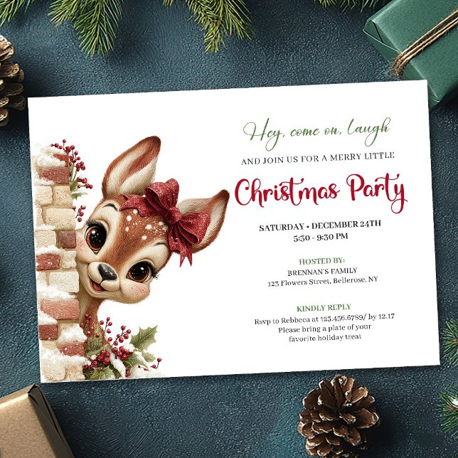 Convite Cute holiday reindeer peeking kids event invite (Cute holiday reindeer peeking kids event invitation)