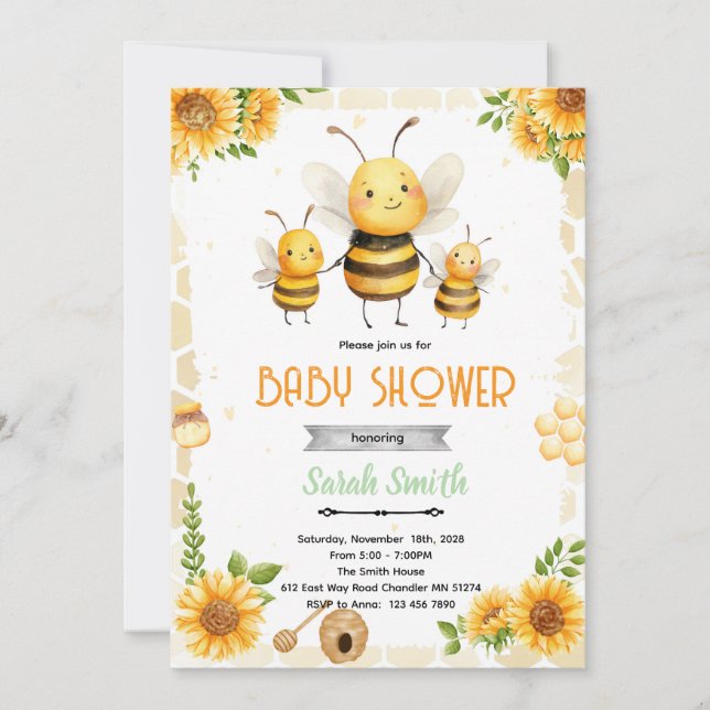 Convite Cute honey bee party theme invitation (Frente)