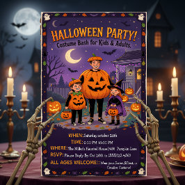 Convite Cute Illustrated Halloween Costume Party Family