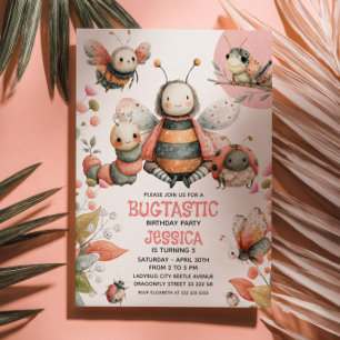 Convite Cute Insetos BUGTASTIC Waterccolor Kids' Aniversár
