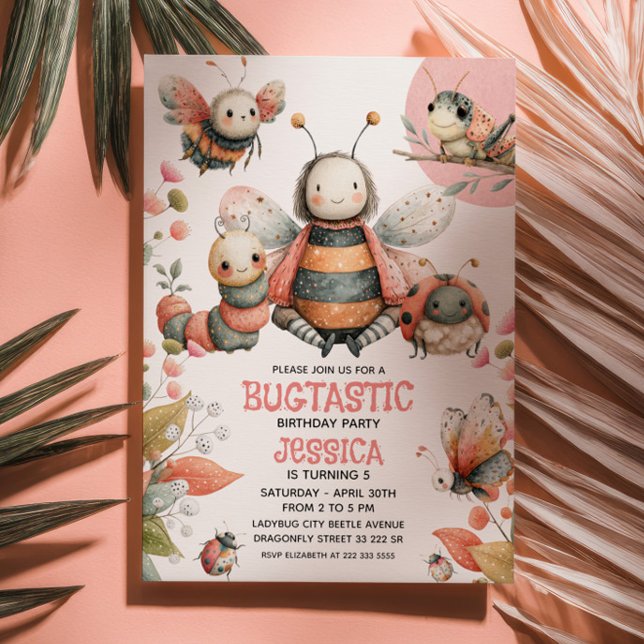 Convite Cute Insetos BUGTASTIC Waterccolor Kids' Aniversár (Criador carregado)