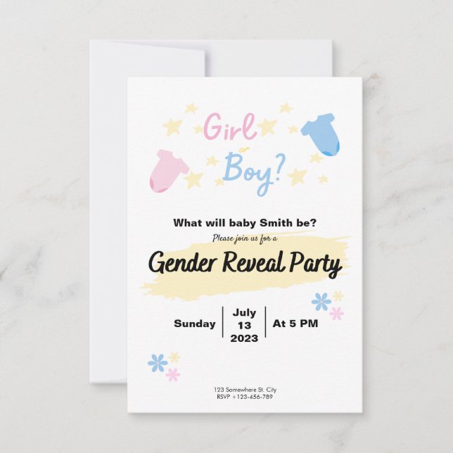 Convite Cute Invitation Gender Reveal  (Frente)