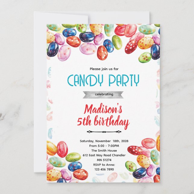 Convite Cute jellybean party theme invitation (Frente)