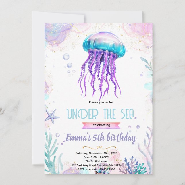 Convite Cute jellyfish party theme invitation (Frente)