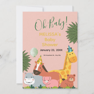 Convite Cute Jungle Animal Baby Shower Invitation