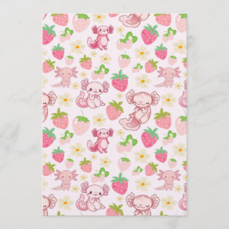 Convite Cute Kawaii Axolotl & Strawberry Seamless Pattern