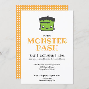 Convite Cute Kawaii Frankenstein Monster Festa de Hallowee