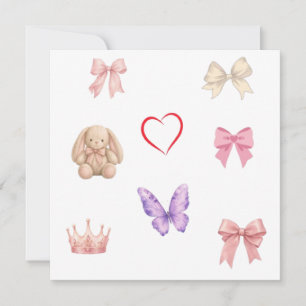 Convite Cute Kawaii Laços Borboleta Coração Coroa Bunny
