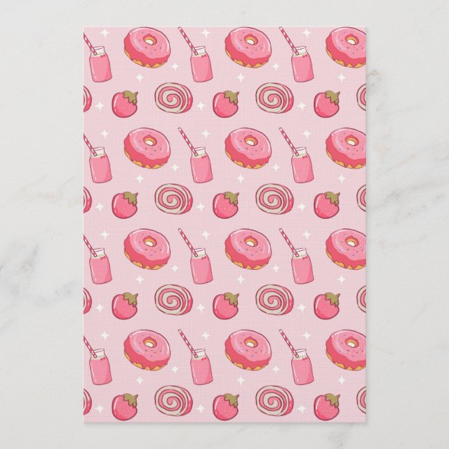 Convite Cute Kawaii Pink Aesthetic Foods Seamless Pattern (Frente)