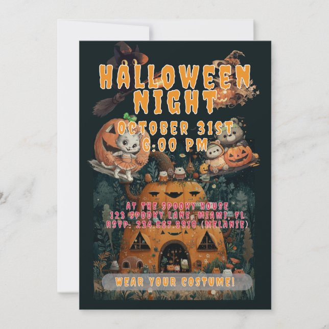Convite Cute Kids Halloween Night Party Custom (Frente)