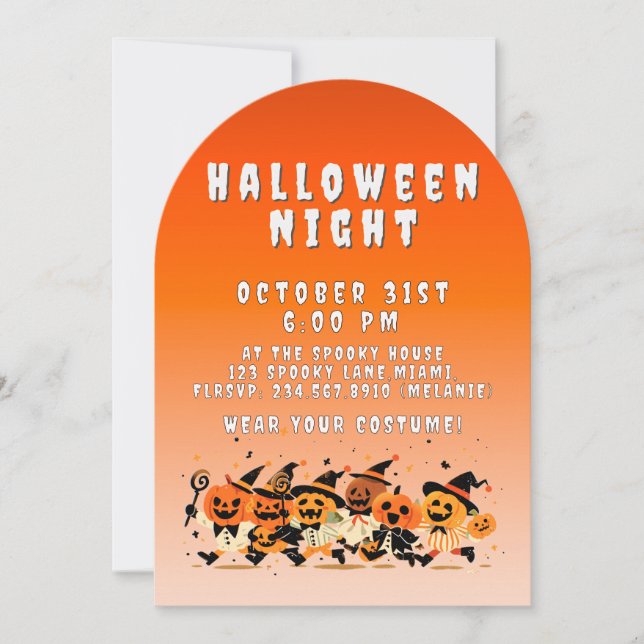 Convite Cute Kids Halloween Night Party Orange Gradient (Frente)