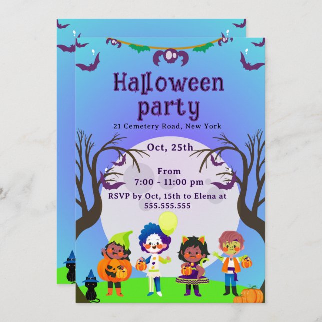 Convite Cute Kids Halloween Party Invitation (Frente/Verso)