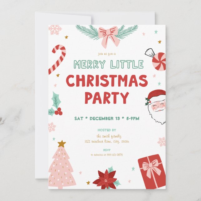 Convite Cute Kids Merry Little Christmas Party Invitations (Frente)
