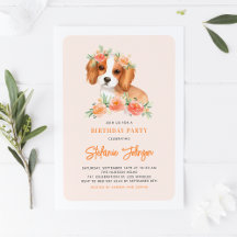 Cute King Charles Spaniel Peach Floral Aniversário