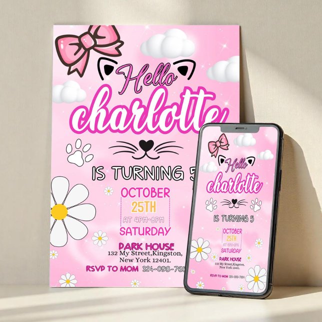 Convite Cute Kitty Birthday Invitation, Kitty Birthday Inv (Criador carregado)