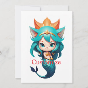 Convite Cute Kitty Cat Mermaid Thunder_Cove