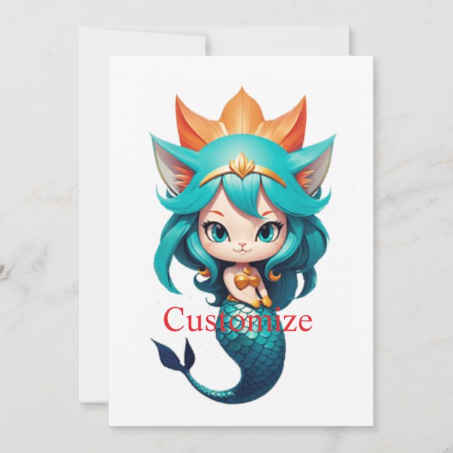 Convite Cute Kitty Cat Mermaid Thunder_Cove (Frente)