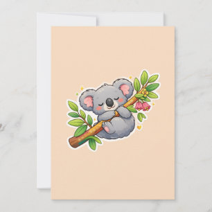 Convite Cute Koala Adormecido no Ramo de Eucalipto Kawaii 
