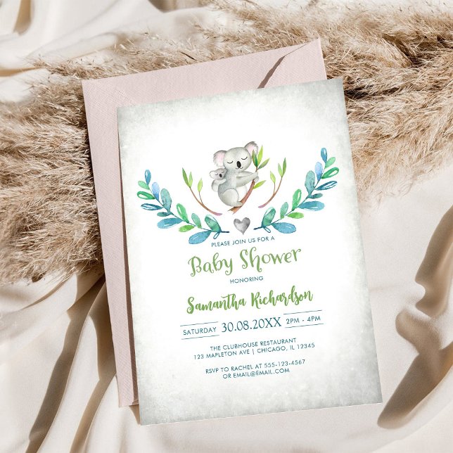 Convite Cute Koala Baby Shower Invitation (Criador carregado)