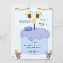 Convite Cute Koala First Birthday Invitation - Customizabl
