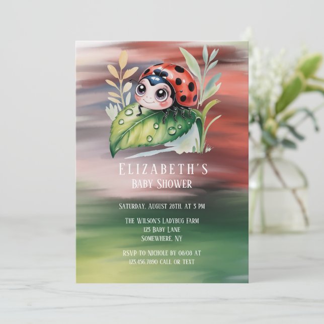 Convite Cute Ladybug Girl Baby Shower  (Em pé/Frente)