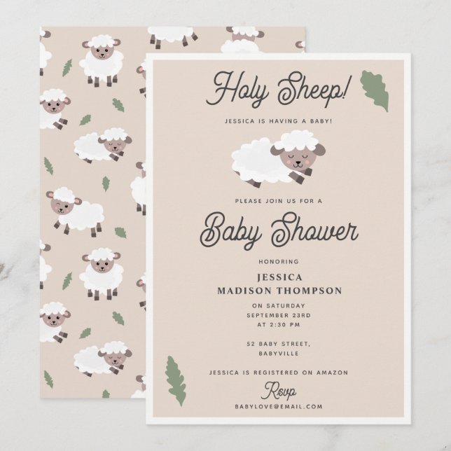 Convite Cute Lamb Holy Sheep Funny Baby Shower (Frente/Verso)