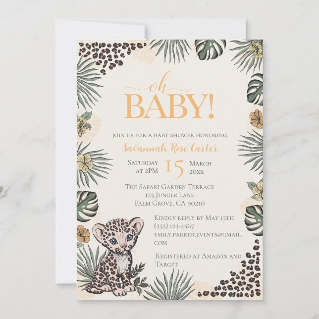Convite Cute Leopard Safari Gender Neutral Baby Shower (Frente)