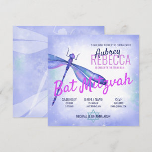 Convite Cute Light Blue e Rosa Bat Mitzvah Draglibélula