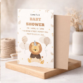 Convite Cute Lion Baby Shower Invitation | Neutral Safari