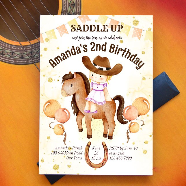 Convite Cute little cowgirl saddle up birthday invite (Criador carregado)