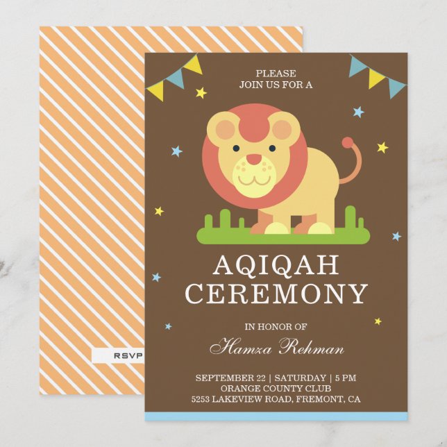 Convite Cute Little Lion Aqiqah (Frente/Verso)