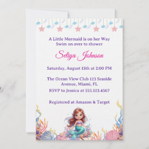 Convite Cute Little Mermaid Under the Sea Girl Baby Shower