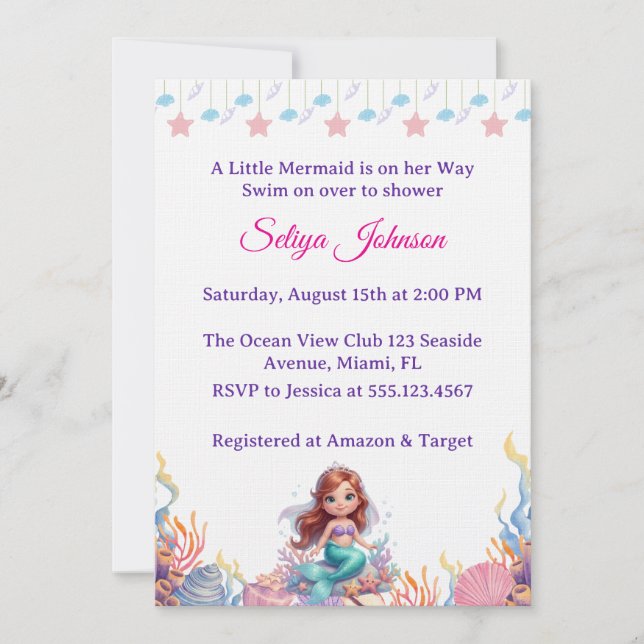 Convite Cute Little Mermaid Under the Sea Girl Baby Shower (Frente)
