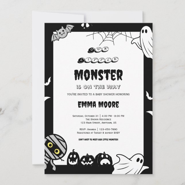 Convite Cute Little Monster Baby Shower Illustration (Frente)