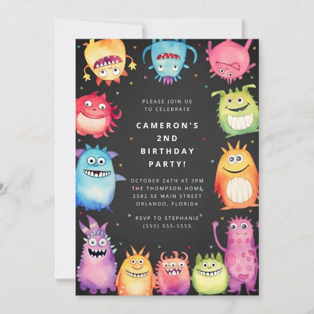 Convite Cute Little Monster Kids Birthday Invitation (Frente)