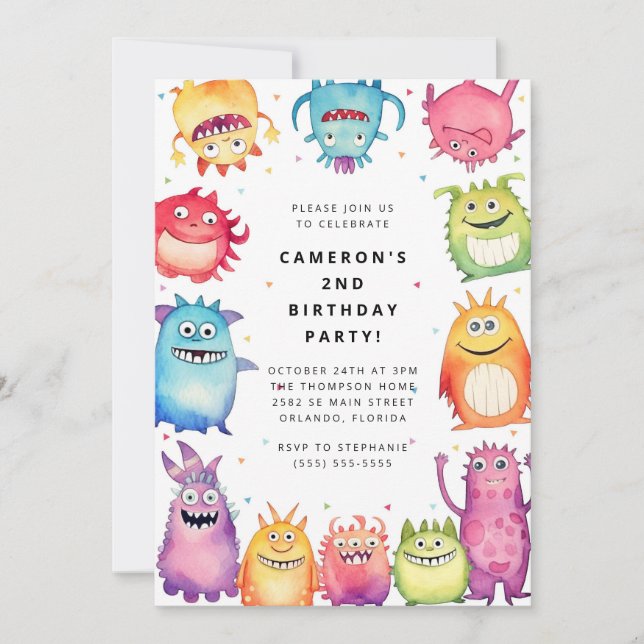 Convite Cute Little Monster Kids Birthday Invitation (Frente)