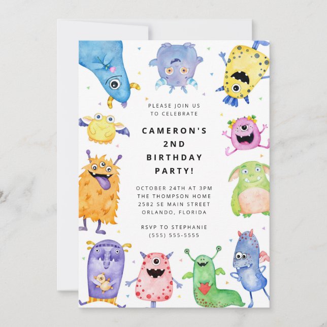 Convite Cute Little Monster Kids Birthday Invitation (Frente)