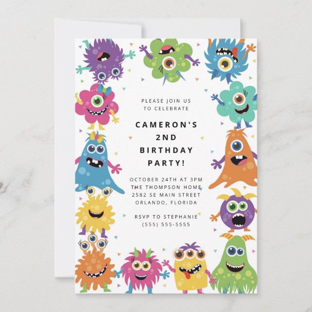 Convite Cute Little Monster Kids Birthday Invitation (Frente)