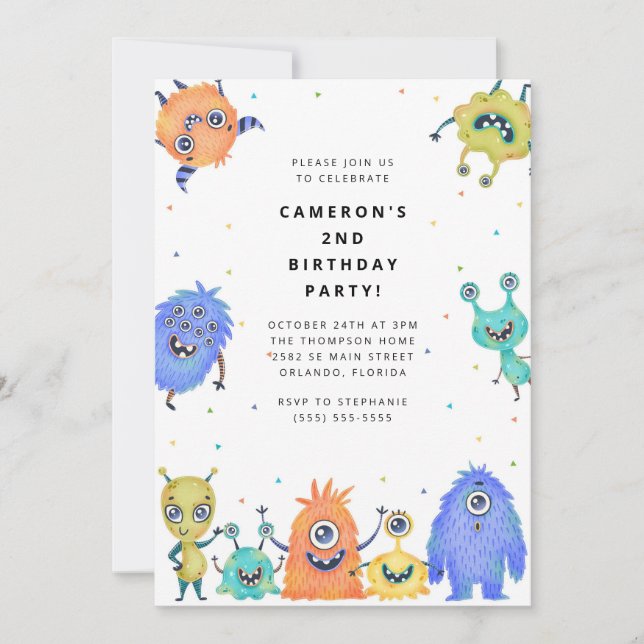 Convite Cute Little Monster Kids Birthday Invitation (Frente)