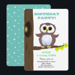 Convite Cute little owl & stars on teal kids Birthday<br><div class="desc">Convite de aniversário infantil com padrão de coruja marrom branca e estrelas em azul turquesa.</div>
