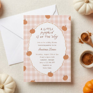 Convite Cute Little Pumpkin a Caminho Xadrez Baby Shower