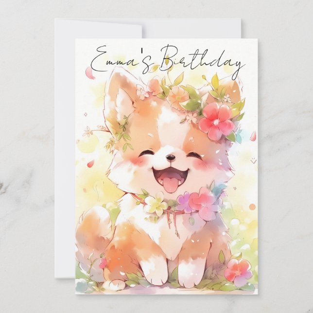 Convite cute little watercolor dog birthday (Frente)