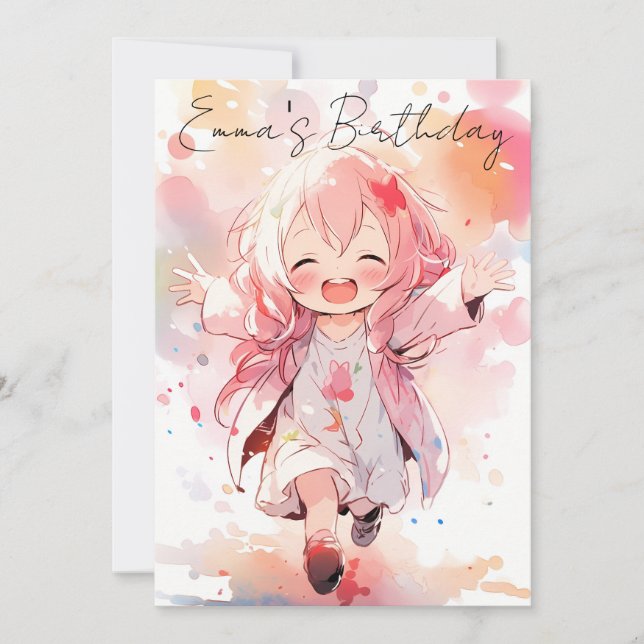 Convite Cute little watercolor girl birthday (Frente)