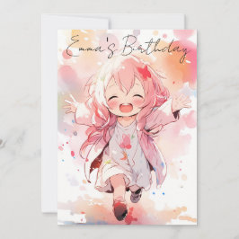 Convite Cute little watercolor girl birthday