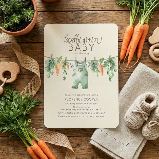 Convite Cute Locally Grown Baby Shower Invitation (Criador carregado)