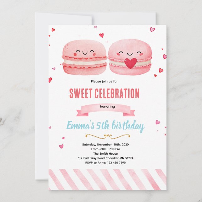 Convite Cute macaroon theme party invitation (Frente)